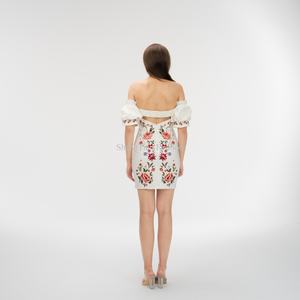 Vestido Ajustado OEM con Hombros Descubiertos y Bordado Floral Personalizado para Damas - Product Image 6