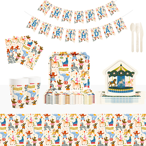 DAMAI - Decoración para Fiestas de Carnaval, Tema de Circo, Platos y Servilletas de Papel para Cumpleaños, Juego con Vasos y Pajitas para 8 Personas - Product Image 1