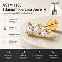 Perhiasan tindik JiaXin ASTM F136 Titanium Grade Implant, tanpa ulir, flat back, labret stud, untuk bibir, helix, conch, dengan inlay zircon berbentuk hati, ukuran 16G