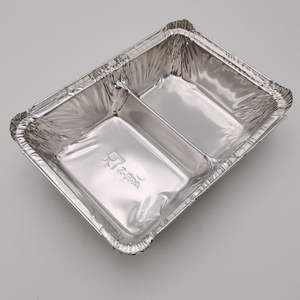 Usine Original 800ml feuille d'aluminium à emporter plateau de nourriture 2 compartiments avec couvercle <span class=keywords><strong>en</strong></span> <span class=keywords><strong>carton</strong></span> jetable pour les dîners de fête de voyage - Product Image 3