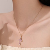 Collier pendentif croix iris rose, saphir rose IGI, or massif 18 carats, style designer européen, pour femmes élégantes et distinguées, surprise