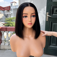 Wig Bob Lurus 10 Inch 4x4 Deep Part Transparan dengan Lace, Rambut Asli Tanpa Lem, Wig Pendek Lace Frontal Pre Plucked untuk Wanita Kulit Hitam