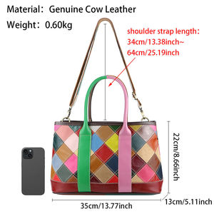 AndoBag Colorblock Patchwork <b>Tote</b> <b>Bags</b>, Genuine Leather Satchel Purse, Luxury Top Handle Shoulder <b>Bag</b> for Women 1728 - Product Image 5