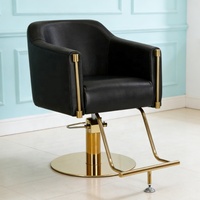 Fauteuil de Barbier Professionnel Durable en Cuir PVC Marron avec Base Dorée, Repose-Pieds et Pompe Hydraulique – Personnalisable
