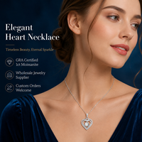Nouveau collier pendentif cœur en moissanite taille brillant ronde 6,5 mm 1 carat en argent sterling 925 pour femme, bijoux certifiés GRA