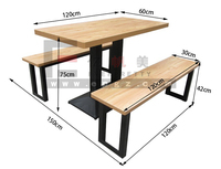 Meubles de salle à manger de campus Table de restaurant à cadre en acier inoxydable avec bancs