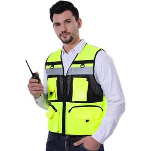 Gilet de sécurité industriel jaune 2025 haute visibilité robuste avec flash LED et logo personnalisable multi-poches - Product Image 1