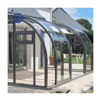 Salle de verre personnalisée PC mobile véranda en forme d'arc mobile maison vitrée d'extérieur quatre saisons