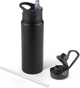 Bouteille d'eau isotherme de 24 oz avec couvercle à paille et bouches larges, bouteilles d'eau de sport en acier inoxydable - Product Image 1