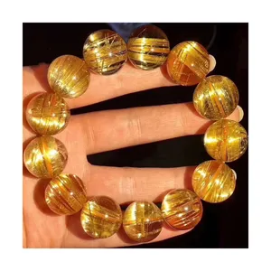 Fabriqué en usine noir pour homme-Bracelet en quartz rutilé en or avec pierres précieuses en <span class=keywords><strong>acier</strong></span> inoxydable - Product Image 1
