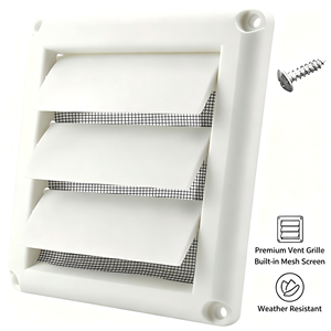 Grille d'aération carrée en plastique blanc avec maille, espacement des barres de 3/8 po, lames à 45 degrés pour l'évacuation de l'air mural - Product Image 2
