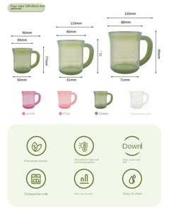 Ensemble de tasses à mesurer en silicone de qualité alimentaire avec échelle graduée transparente, bec verseur résistant à la chaleur pour lait, jus, boissons, pâtisserie, cuisine - Product Image 2