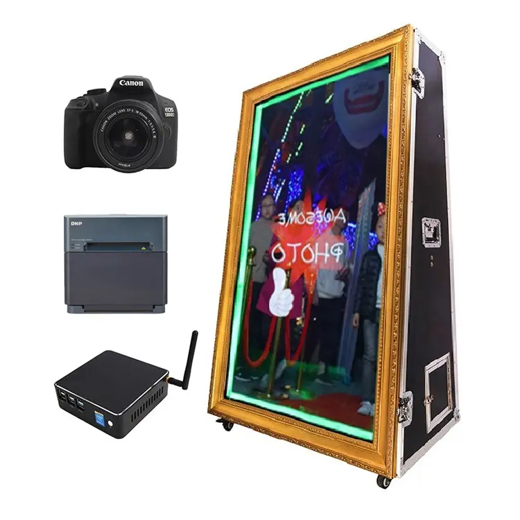 Geleneksel popüler sihirli ayna fotoğraf kabini makinesi selfie photobooth dokunmatik ekran fotomaton magico fotoğraf de dolabı
