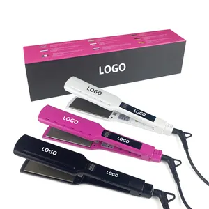 Plancha de pelo profesional para salón de belleza, plancha ancha con logo OEM, MCH 200C 243C Digital Nano rosa