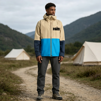 Veste de randonnée imperméable à capuche pour homme, avec blocs de couleur, logo personnalisé, coupe-vent, streetwear décontracté pour l'extérieur