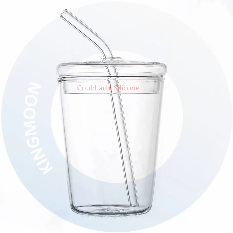 Best sell 350ml Glass Cup with Lid and Straw 350 with Silicone Sealed Ring sealed