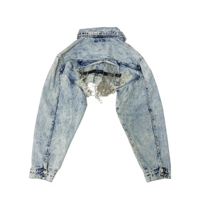New Luxury Ladies <strong>Denim</strong> <strong>Jacket</strong> Fashion Women Dangle Chain Beading <strong>Fringes</strong> Jean Short Punk Coat <strong>Jacket</strong> - Product Image 2