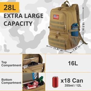 Sac à dos isotherme tactique pour hommes, grand format, 2 compartiments, double étage, doublure en PVC, matière polyester souple - Product Image 6