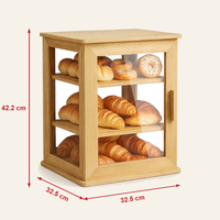 Présentoir à pâtisserie moderne en bambou à trois niveaux, écologique, avec façade transparente, pour beignets, cupcakes, biscuits, muffins, bagels et desserts