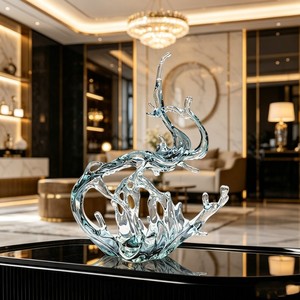 CP025 Escultura Abstracta Moderna <span class=keywords><strong>de</strong></span> Resina Epoxi Resistente a los Arañazos, Adorno Transparente <span class=keywords><strong>de</strong></span> Doble Bucle Retorcido para Vestíbulo <span class=keywords><strong>de</strong></span> Espacios Públicos - Product Image 2