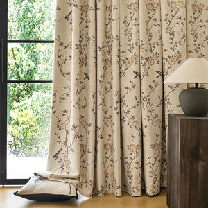 Rideaux occultants à motif floral <span class=keywords><strong>et</strong></span> oiseaux style peinture à l'<span class=keywords><strong>encre</strong></span> chinoise pour salon <span class=keywords><strong>et</strong></span> chambre, rideau <span class=keywords><strong>de</strong></span> fenêtre thermique isolant vintage à fleurs <span class=keywords><strong>et</strong></span> oiseaux - Product Image 1