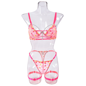 Women's Sexy Lingerie Seductive Mesh <b>Perspective</b> Embroidery Heavy Industry Three Piece Lingerie Set for Women's Clothing - Product Image 5