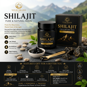 Résine de Shilajit de Votre Marque 20g – Acide Ferulique Pur et Naturel – Complément Alimentaire Oral – Récolté Sauvage de l'Himalaya – Qualité Alimentaire – Flacon - Product Image 1