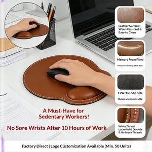 Solid PU Leather Wrist Rest Pad Memory Foam <b>Mouse</b> Keyboard Hand Support <b>Mat</b> EVA Non-Slip Base Stitched Edge - Product Image 2