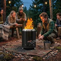 Poêle à bois portable simple en acier inoxydable, four à gazéification manuel pour camping extérieur alimenté au charbon de bois