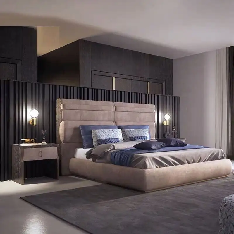 einfaches bett modern heißer verkauf schlafzimmer möbel-set luxus stoff doppelbett hotel doppelbett