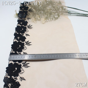 Tessuto di pizzo ricamato a maglia floreale in pelle verniciata nera per abito Lingerie 19cm di qualità morbida Nude nette ricamate - Product Image 6