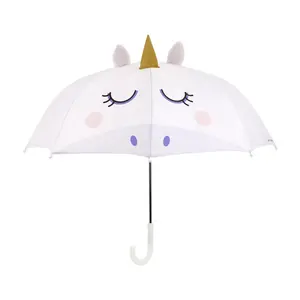 Sıcak satış ucuz fiyat karikatür çocuk uzun kolu özelleştirilmiş kedi Unicorn parlak renkli düz İngiltere tarzı şemsiye