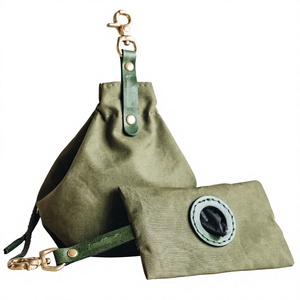 In-stock Portable Solid <b>Color</b> Dog Treat Bag Outdoor Drawstring Canvas Dog <b>Food</b> Bag Dog Waste Bag with Custom LOGO Engraving - Product Image 1