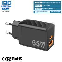 IBD venta al por mayor personalizado PD 65W Gan cargador rápido EE. UU. UE Reino Unido AU India enchufe tipo C USB carga rápida teléfono portátil cargador de pared adaptadores