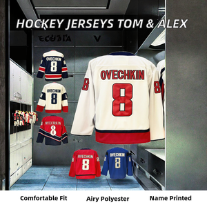 <b>Men's</b> Stitched Breathable Hockey Jerseys 43 <b>Tom</b> for 8 Alexander Ovechkin 100% Polyester V-neck - Product Image 2