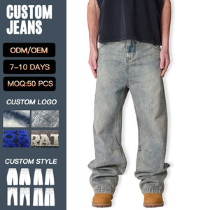 Jeans de Hombre de Peso Pesado, Diseño Personalizado, Fabricante Mayorista, Estilo Urbano, Vintage, Holgados, de Pierna Ancha, Lavados - Product Image 4
