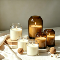 Vente en gros de petits pots à bougies en verre avec couvercle en bois, pots à bougies en verre personnalisés, pots à bougies de luxe vides