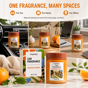 Désodorisant de voiture OEM ODM 190g, baume parfumé solide, senteur mandarine et pomelo, <span class=keywords><strong>extrait</strong></span> végétal, bouteille écologique anti-déversement - Product Image 5