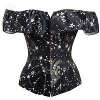 Bustier et Corsets à épaules dénudées, Corset Steampunk chemise à manches à volants, Top court à lacets, Corset désossé