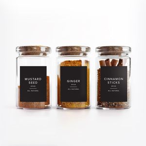 230 etichette per spezie in vinile nero |   <span class=keywords><strong>Adesivi</strong></span> Pre-Stampati Impermeabili e Resistenti all'Olio |   Resistente e senza BPA |   Facile da Pulire Senza Residui |   Donna - Product Image 2