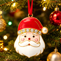 Décoration de Noël artisanale en métal en forme de visage de Père Noël, ornée d'émail, de strass et de perles, vente en gros directe usine