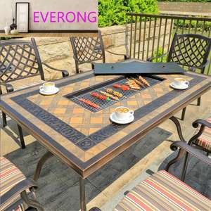 Mesa de Comedor de Hierro Forjado de Estilo Moderno y Clásico, Fabricada en Aluminio Fundido, con Parrilla para Barbacoa, para Patio, Jardín, Balcón - Product Image 1