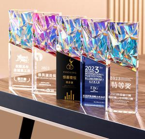 ब्लैक बेस MH-NJ0281 के साथ इंद्रधनुष क्रिस्टल ग्लास पट्टिका ट्रॉफी - Product Image 2