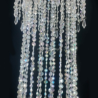 Lustres ronds en perles de cristal acrylique de plafond en métal argenté de luxe rideaux suspendus pour les décorations de scène de fête de mariage