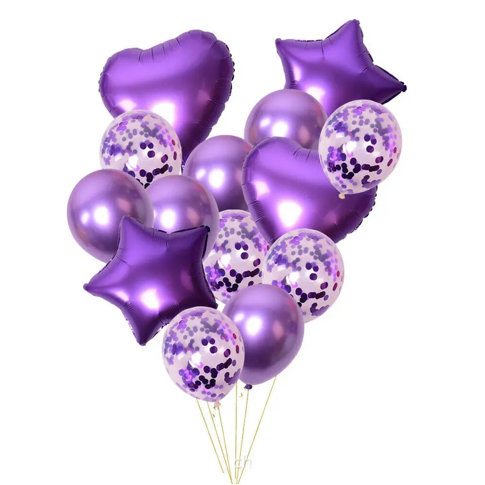 Bibelots violets pour soirée d'enterrement de vie de jeune fille, 12 pièces, banderole, cœur, confettis ballon ro be, glands, pour fête de mariée