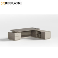 Table d'appoint moderne en bois avec rangement, table de direction, mobilier de bureau gris, bureau de directeur, de patron, de PDG