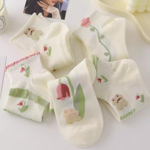 Women Ankle Socks With Tulip Flowers Breathable Mesh Sweat Absorbing Regular Casual Style Short Low Top Summer Socks - Product Image 4