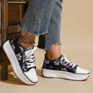 Autumn Low-top Lace-up Flower Casual <strong>Plimsolls</strong> for Student Women Sneaker Shoes - Product Image 1