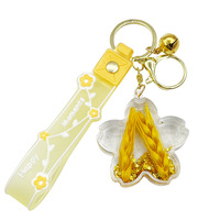 Porte-clés Bouteille Flottante en Acrylique à Liquide Huilé, Motif Anime Mignon Blé Doré Porte-Bonheur, Breloque pour Clés de Voiture et Sacs
