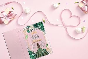 Verde Esmeralda Invitación de quinceañera Diseño floral Estante de exhibición de vidrio acrílico <span class=keywords><strong>Mis</strong></span> Quince Sweet 15 XV anos 15 anos Español - Product Image 6